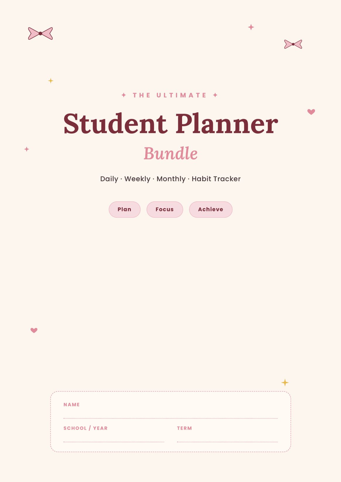 Student Planner Bundle | Daily, Weekly & Monthly Planner | Habit Tracker | Goal Setting & Wellbeing | Printable PDF