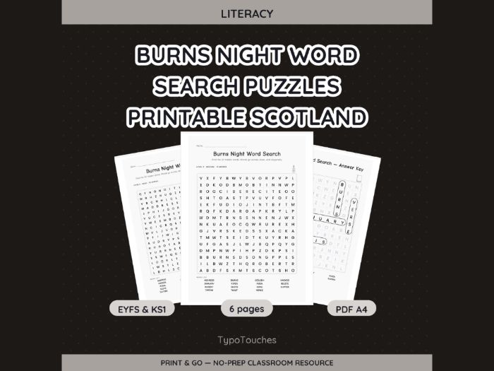Burns Night Word Search Puzzles | 6 pp