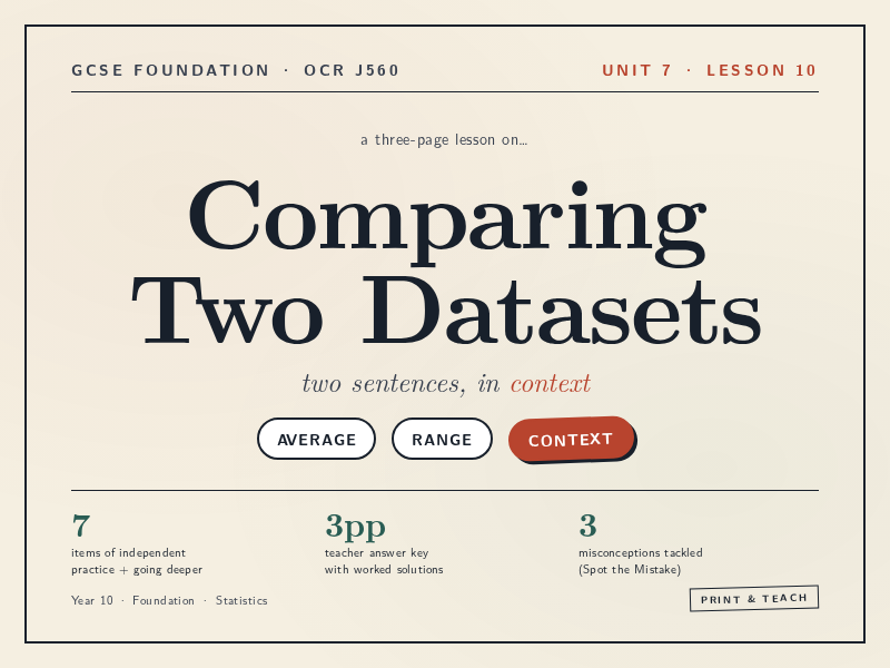 Comparing Data Sets – Average & Range | OCR
