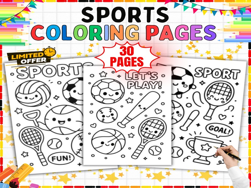 Sports Day Coloring Pages | 30 Sheets | Trophy and Team Printables for Class