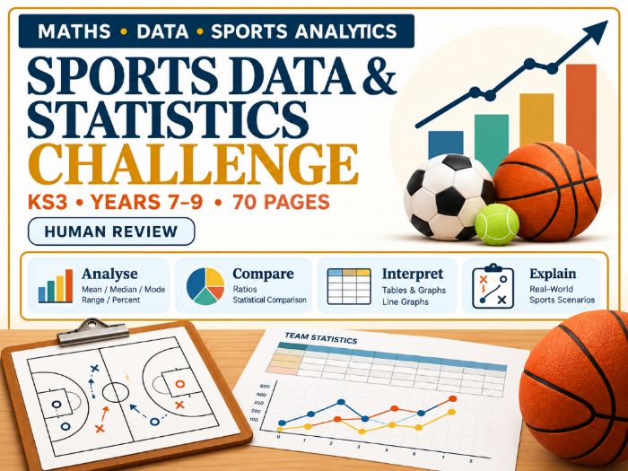 Sports Data & Statistics Challenge | KS3 Maths & Data Handling | 70 Pages