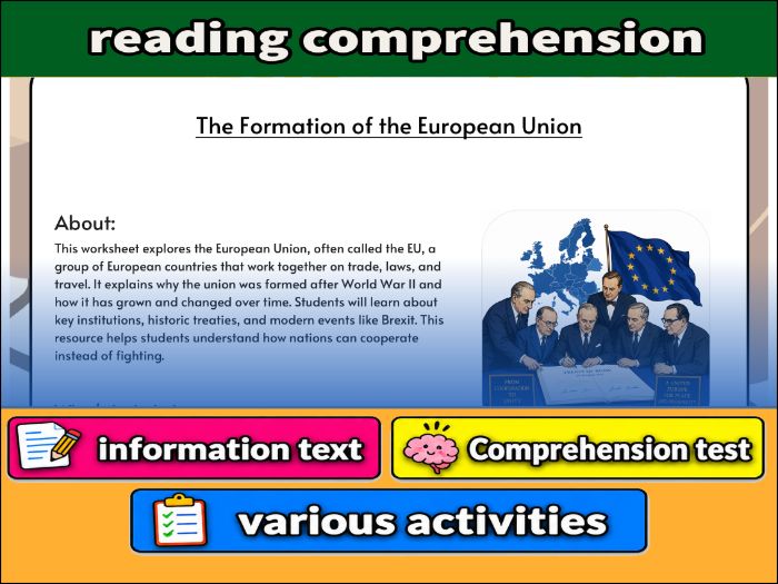 The Formation of the European Union - reading  Comprehension & Activities