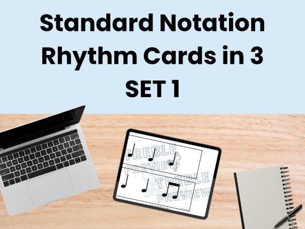 Standard Notation Rhythm Cards in 3 - SET 1