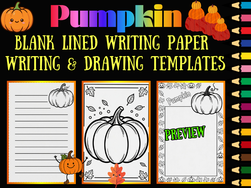 Pumpkin Blank Lined Writing Paper & Coloring Pages | Fall NO PREP Printable Pack
