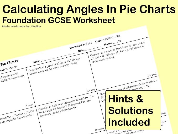 GCSE Maths Worksheet: Calculating Angles In Pie Charts - Foundation Tier