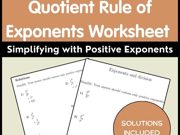 Quotient Rule of Exponents Worksheet | Simplifying with Positive Exponents