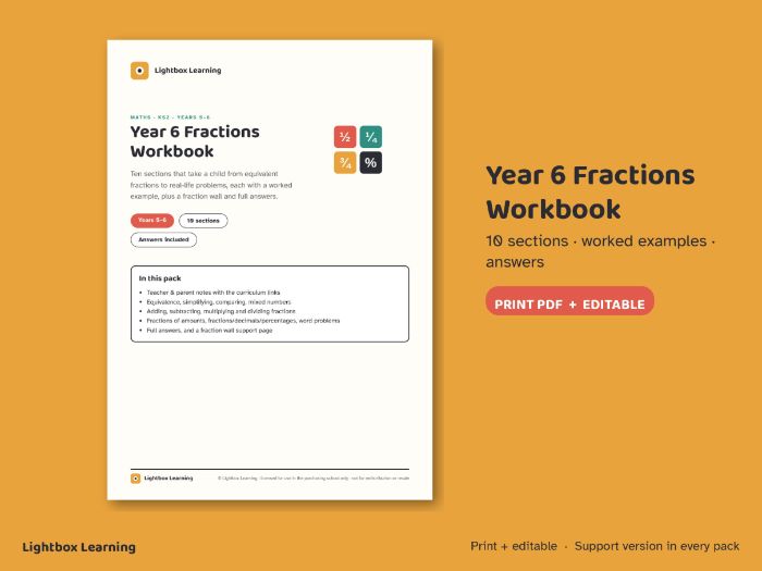 Year 6 Fractions Workbook - KS2 Fractions Worksheets with Answers