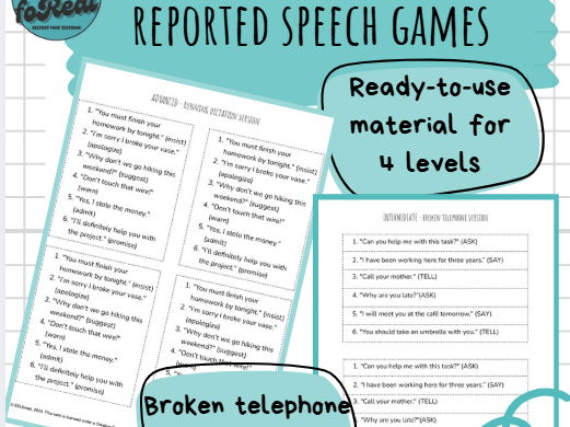 Reported Speech Game – Running Dictation & Broken Telephone (4 Levels)