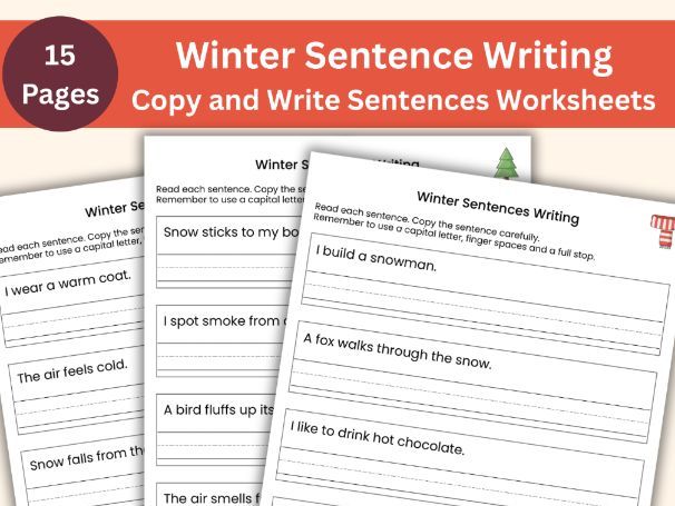 Winter Sentence Writing Worksheets – Copy and Write Sentences for Kids Aged 5-7
