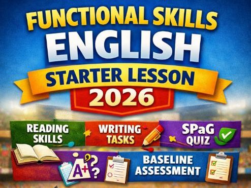 Functional Skills English Starter Lesson Pack 2026 –2027 Reading, Writing, SPaG (N