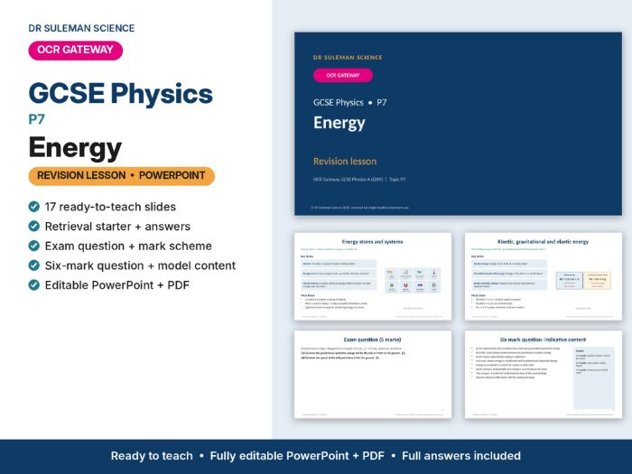 OCR Gateway GCSE Physics P7 Energy Revision Lesson PowerPoint
