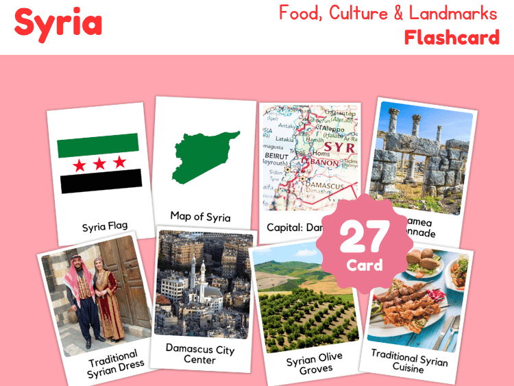 Syria Geography Flashcards | 27 Printable Country Study Cards
