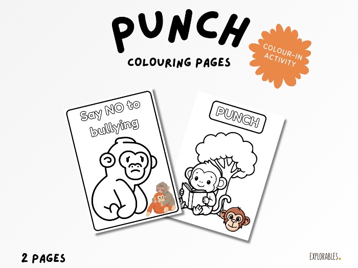 Punch Colouring Pages For Kids The Baby Japanese Macaque Monkey Anti Bullying Message Educational