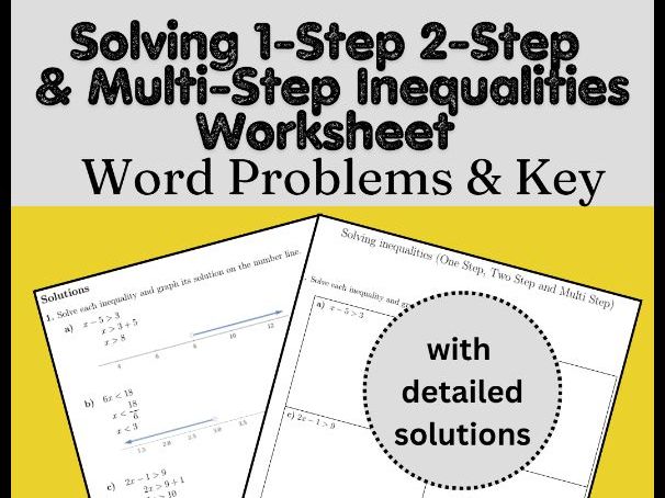 Solving 1-Step 2-Step & Multi-Step Inequalities Worksheet | Word Problems & Key
