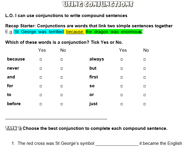 Super SPAG - English - Using Conjunctions - Activity Worksheets