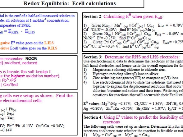 Electrode potentials and electrochemical cells