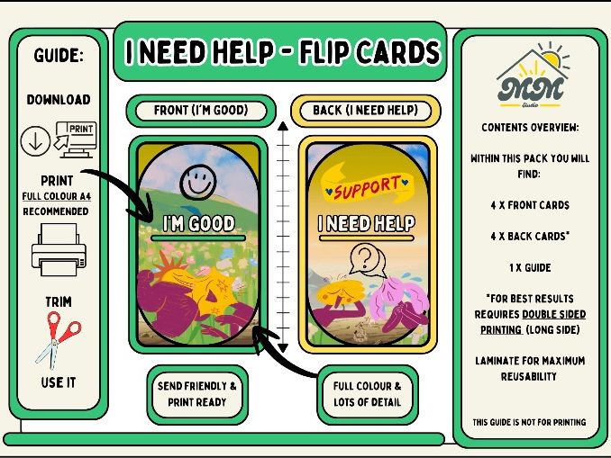 'I Need Help' - Flip Cards V1 | SEND Friendly | Printable PDF