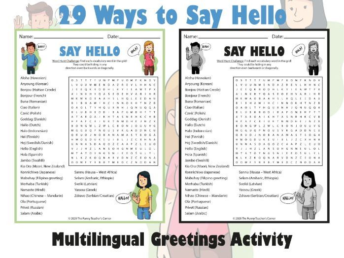 29 Ways to Say Hello Word Search | Multilingual Greetings Activity