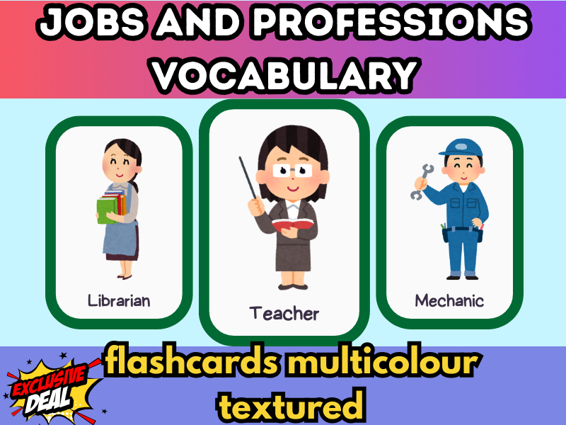 Jobs and Professions Vocabulary Flashcards (Librarian, Teacher, Mechanic)