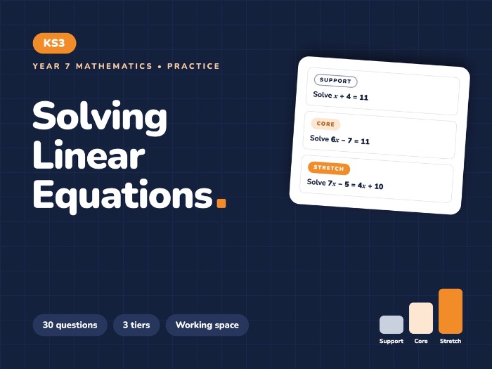 Year 7 Solving Linear Equations | Practice Worksheet
