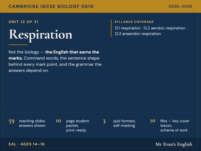 IGCSE Biology 0610 U12 Respiration — EAL