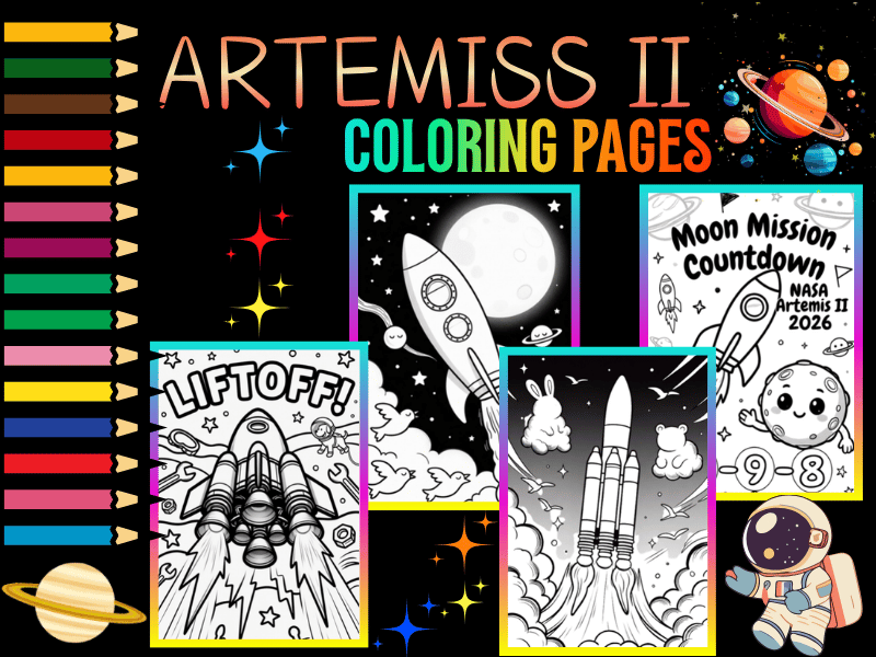 NASA Artemis II Rocket Launch Coloring Pages for Kids, SLS Blastoff STEM NO PREP