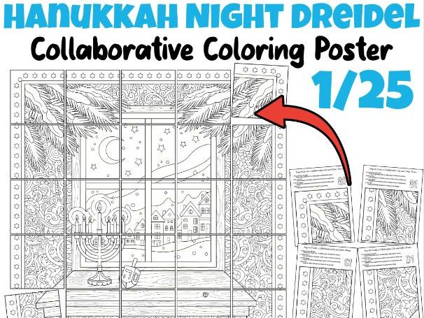 Hanukkah Night Dreidel Collaborative Coloring Poster | Festival of Lights Classroom Art