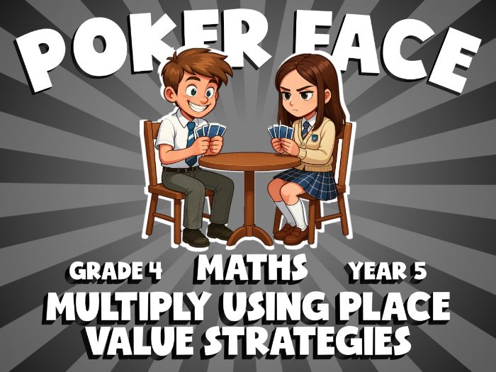 Multiply Using Place Value Strategies POKER FACE Maths Game | No-Prep Year 5 Review Activity