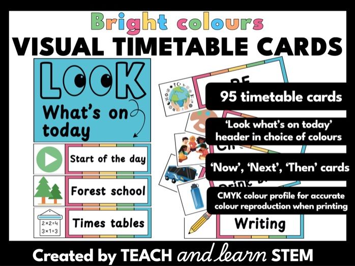 Visual Timetable Cards Bright Colours