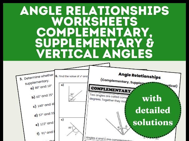 Angle Relationships Worksheets | Complementary, Supplementary & Vertical Angles
