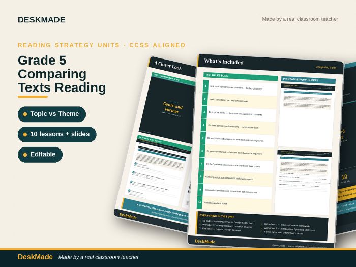 Grade 5 Comparing Texts Reading Unit | 10 Lessons + Topic vs Theme