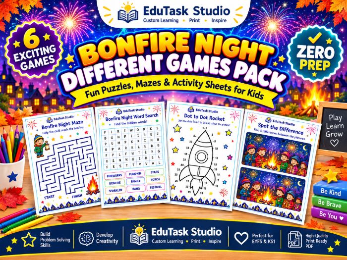 Bonfire Night Games & Activities Pack | Fun Puzzles, Mazes & Party Games for Kids