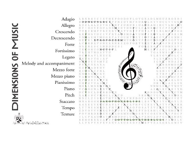 'Dimensions of music ' wordsearch