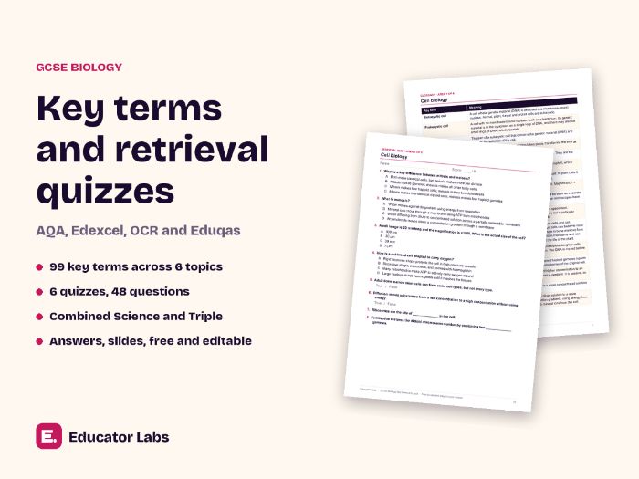 GCSE Biology Key Terms & Retrieval Quizzes