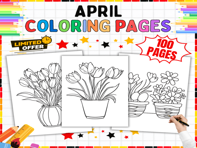 100 April Colouring Pages | Spring Season Flower Art | Classroom Homeschool Printables | KS1 KS2