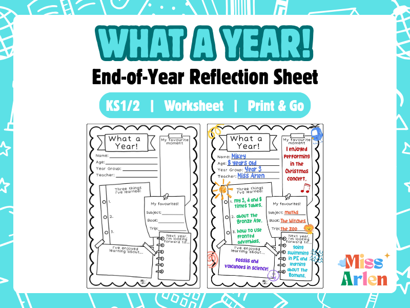 End of Year Pupil Reflection Worksheet, KS1 & KS2 Pupil Voice Activity, School Report Writing Page