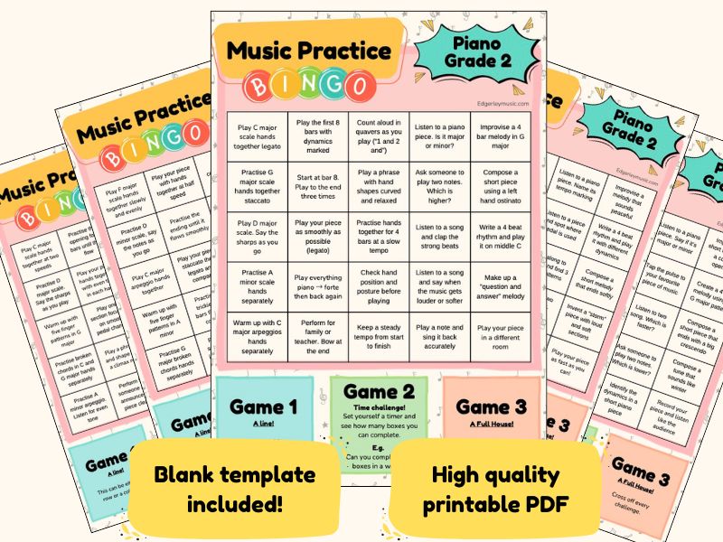 Grade 2 Piano Practice Bingo: Engaging Practice Tasks for Young Pianists