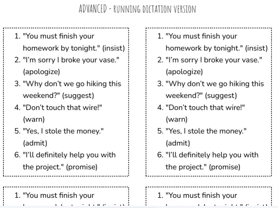 Reported Speech Game – Running Dictation & Broken Telephone (4 Levels)