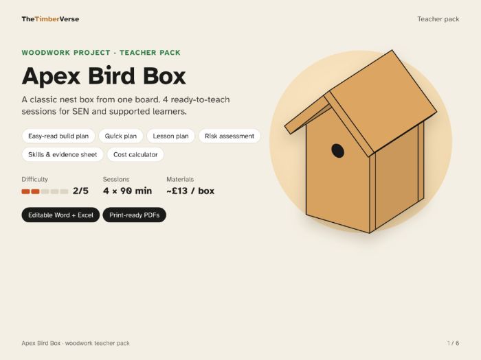 Apex Bird Box Woodwork: SEN Lesson Plan and Teacher Pack