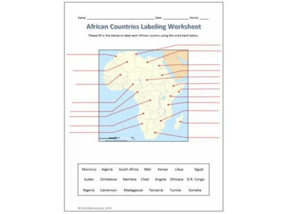 African Countries Labeling Worksheet - Geography