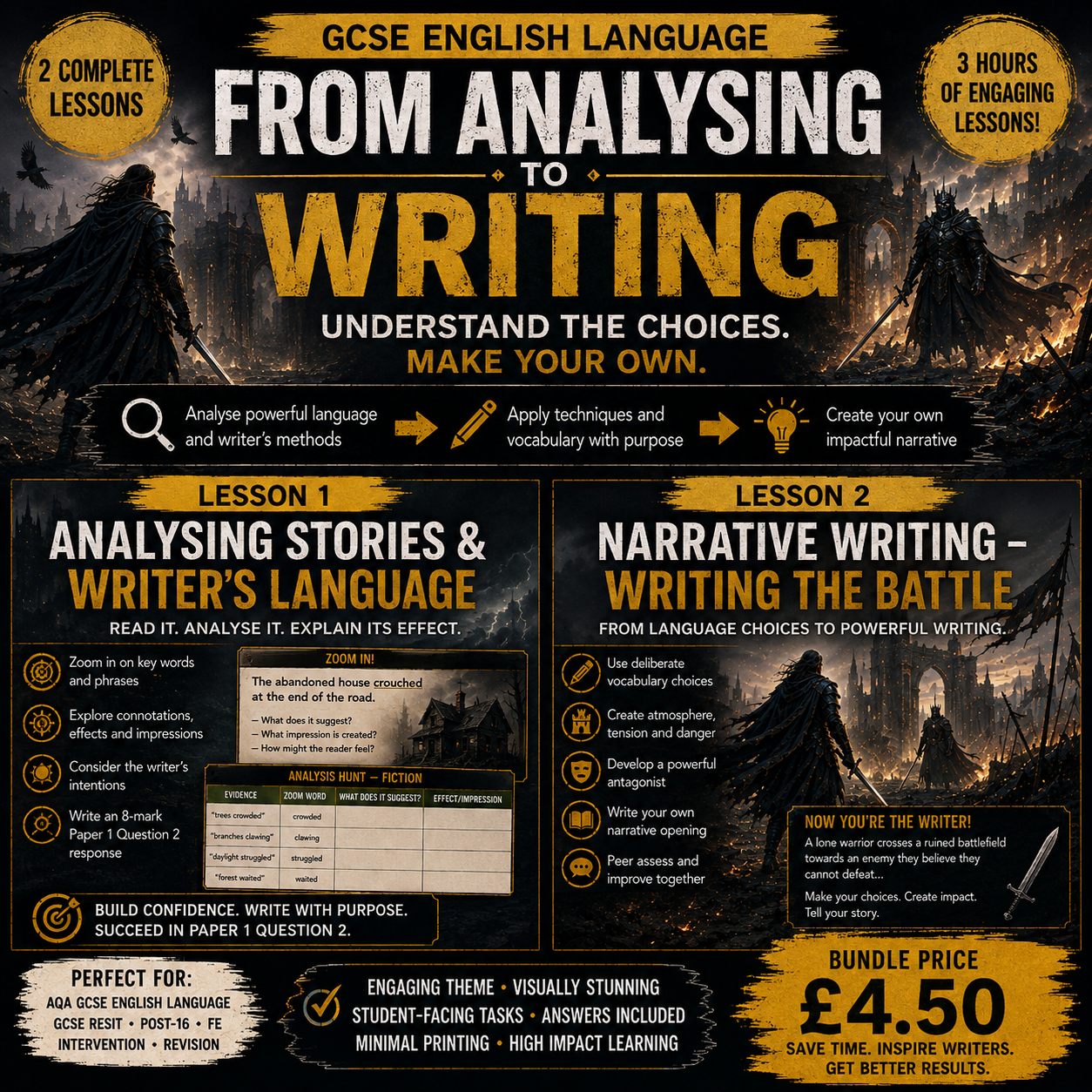GCSE English Language: From Language Analysis to Narrative Writing | AQA Paper 1 | 2-Lesson Bundle