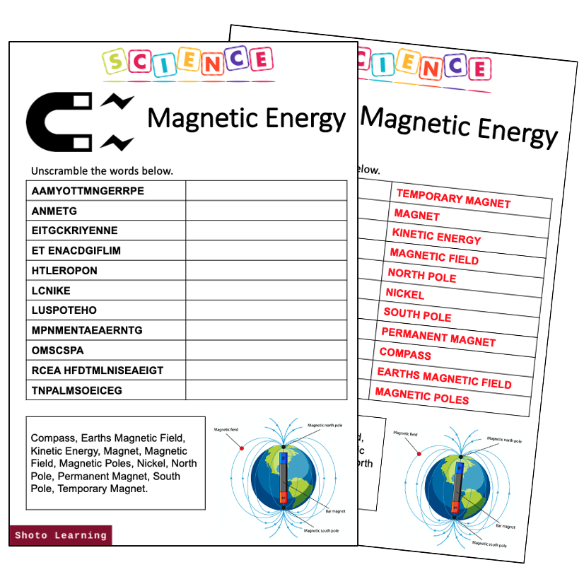 ENERGY SCIENCE ACTIVITY UNSCRAMBLE WORDS SCRAMBLE VOCABULARY