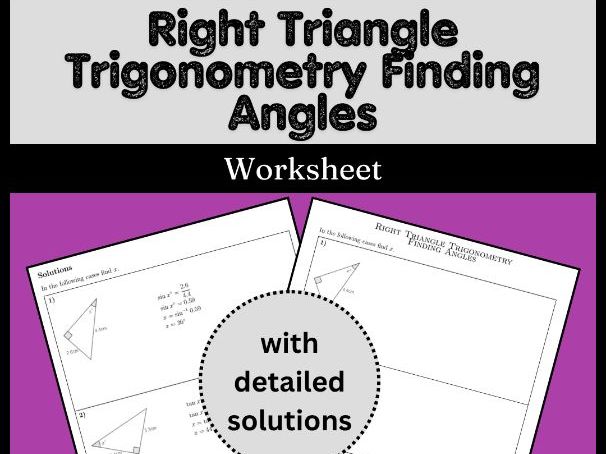 Right Triangle Trigonometry Finding Angles Worksheet (with solutions)