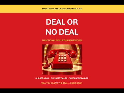 Deal or No Deal Functional Skills English | Level 1 & Level 2 | Interactive PowerPoint Quiz Game