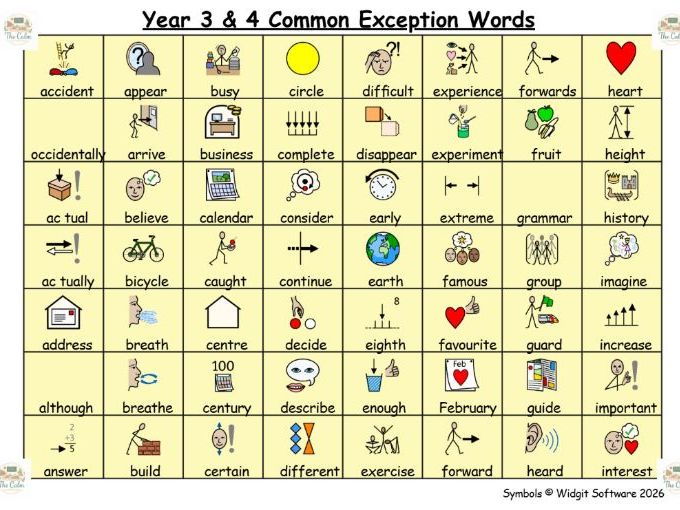 YEAR 3 & 4 COMMON EXCEPTION WORDS