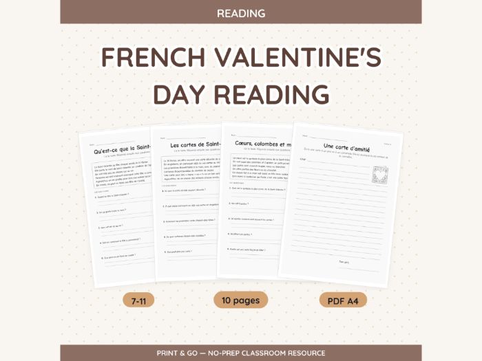 French Valentine's Day Reading | 10 Sheets