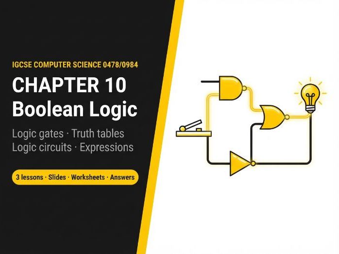 Cambridge IGCSE Computer Science (0478) Chapter 10: Boolean logic – 3 lessons + worksheets