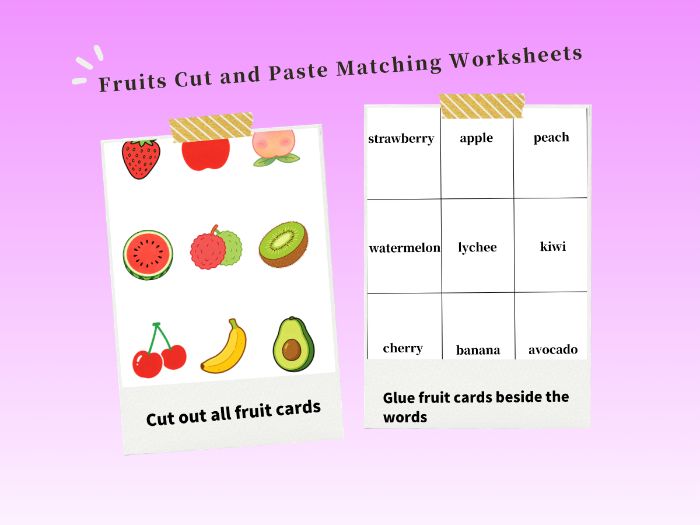 EYFS Fruits Cut and Paste Vocabulary Worksheet