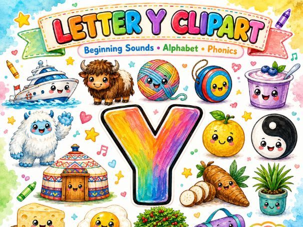 Letter Y Beginning Sounds Clipart | 18 Cute Alphabet Y PNG Clipart