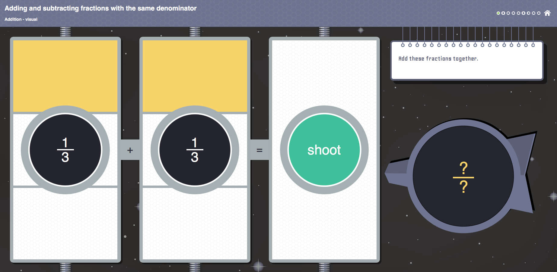 Adding Fractions (Visual) Interactive Activity - KS2 Number